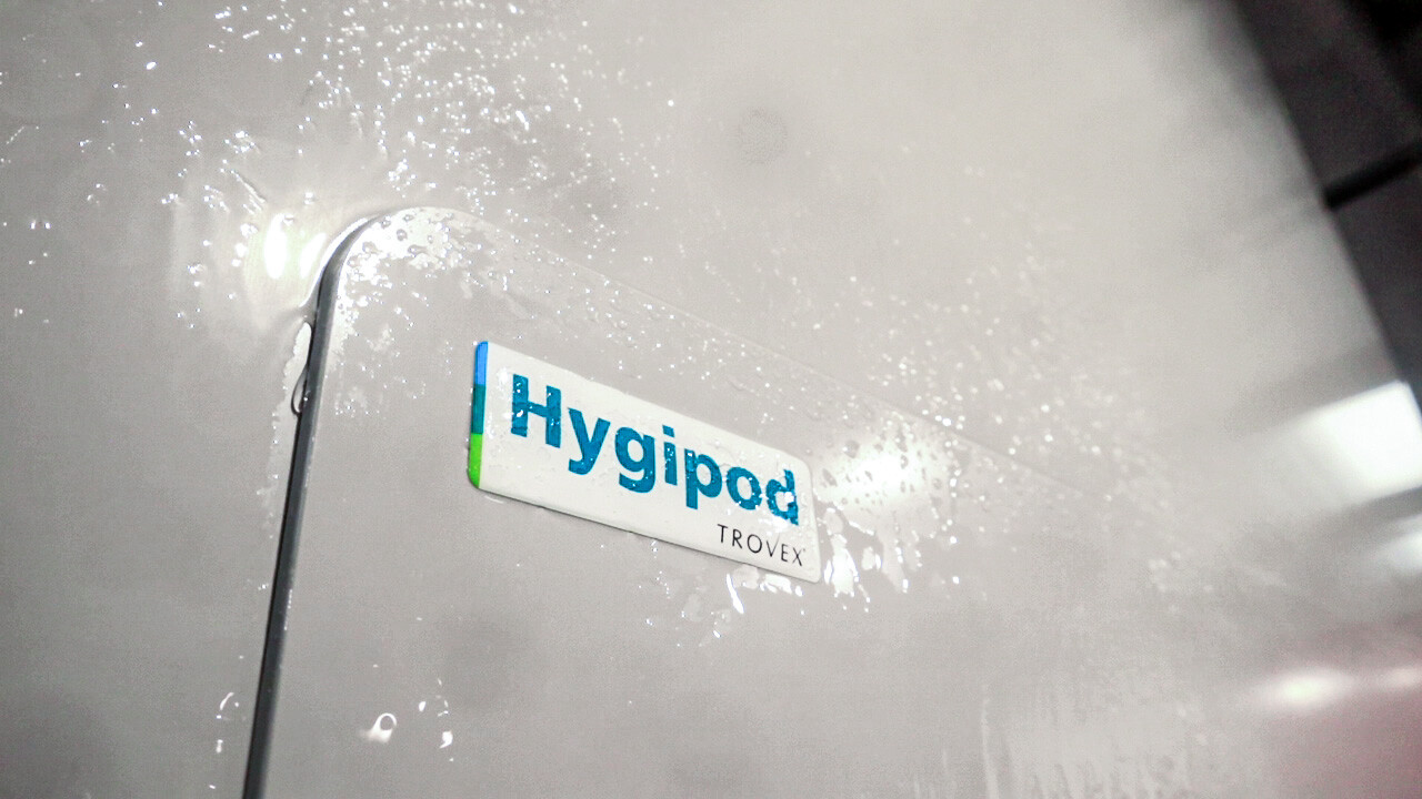 Close-up of Hygipod IPS door with water sprayed directly to it